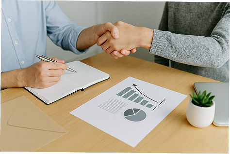 Bureau avec documents financiers et calculatrice